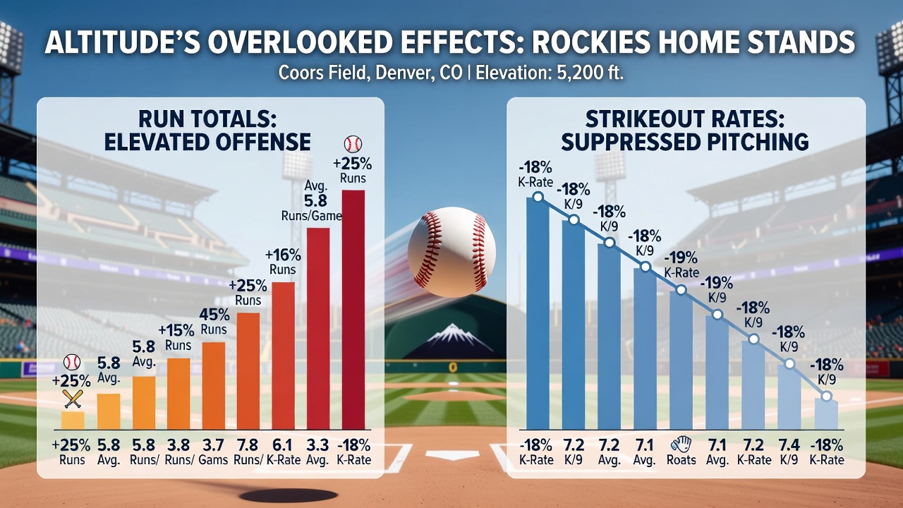 Pitcher delivering a breaking ball at Coors Field with visible differences in ball flight trajectory
