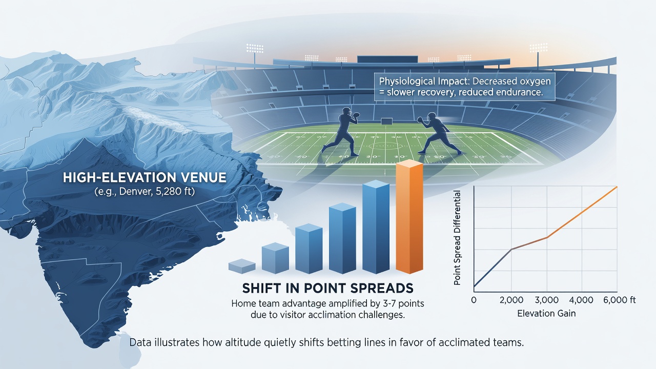 Sportsbook odds board displaying adjusted point spreads for high-altitude matchups