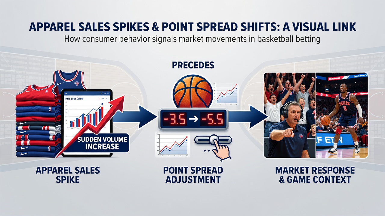 Graph illustrating correlation between merchandise sales spikes and basketball betting line changes