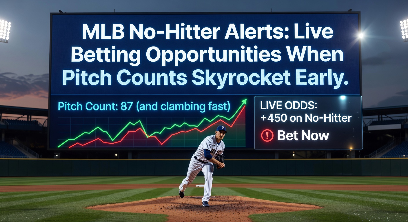 MLB pitcher winding up on the mound during an intense early-inning showdown, pitch count display visible on scoreboard