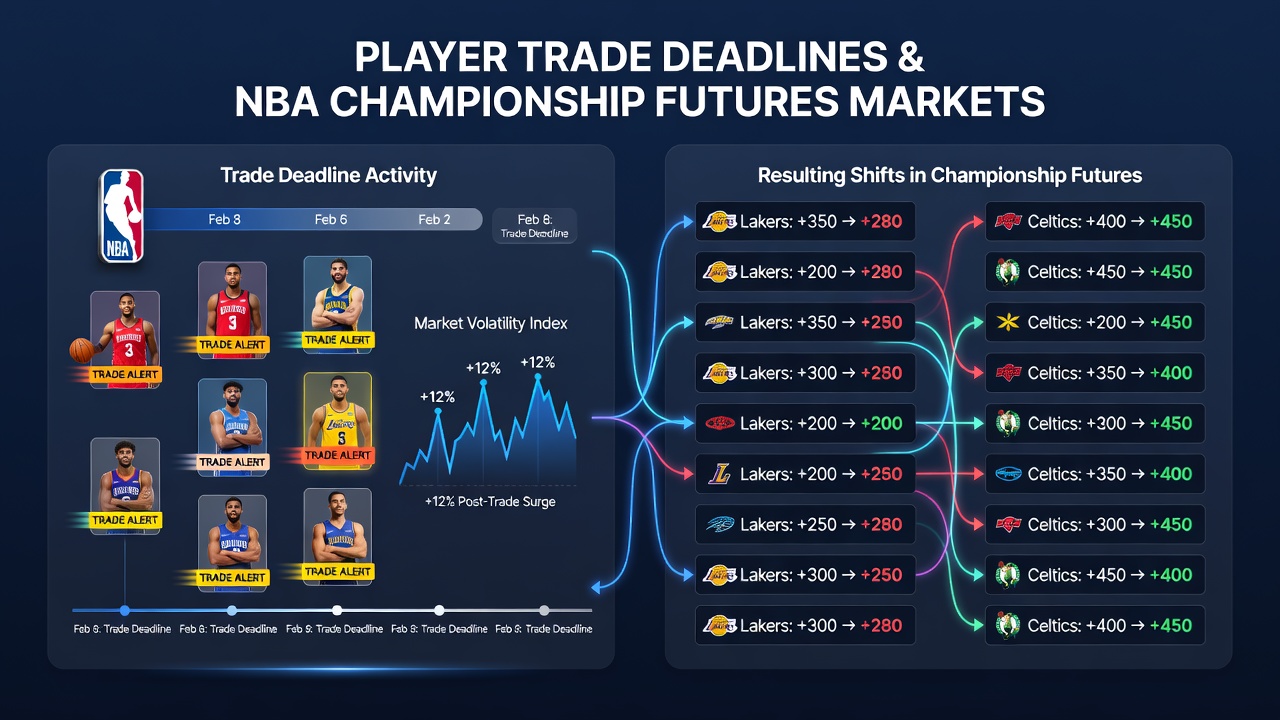 Traders reviewing updated NBA championship futures odds on multiple screens in a sportsbook control room